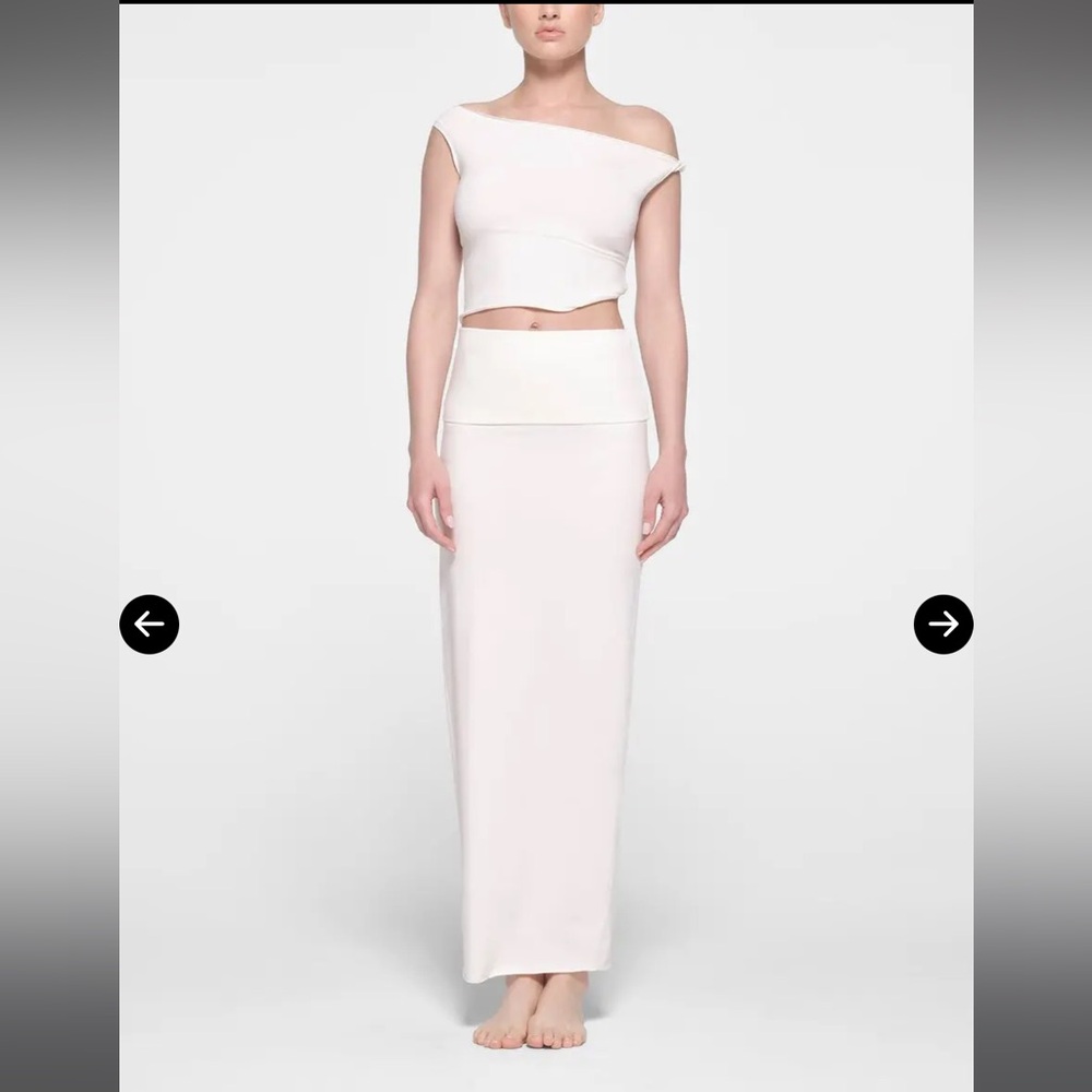 Skims Cotton Jersey Foldover Skirt and Crop Top Set